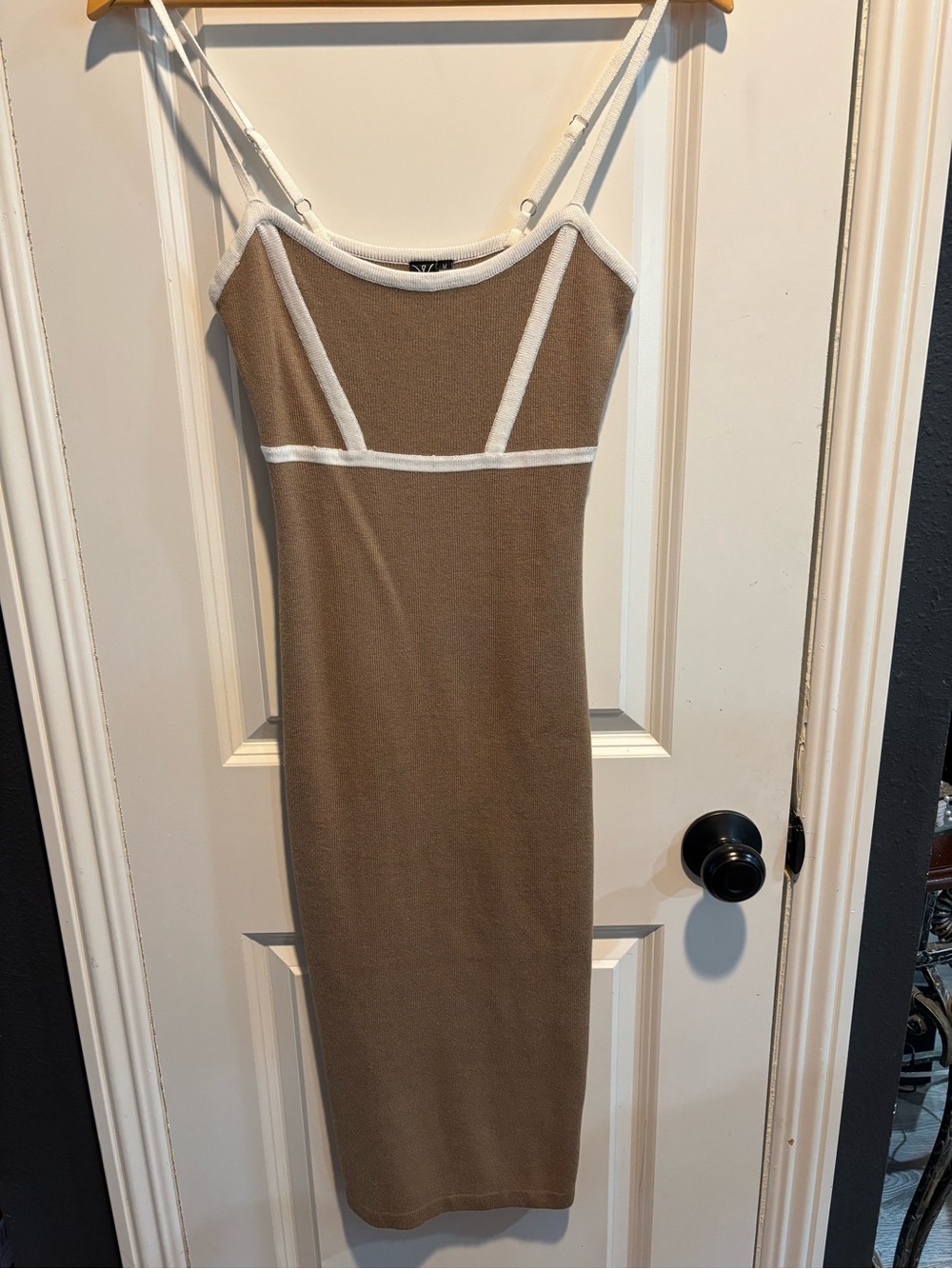 Windsor Tan Midi Knit Dress with White Trim